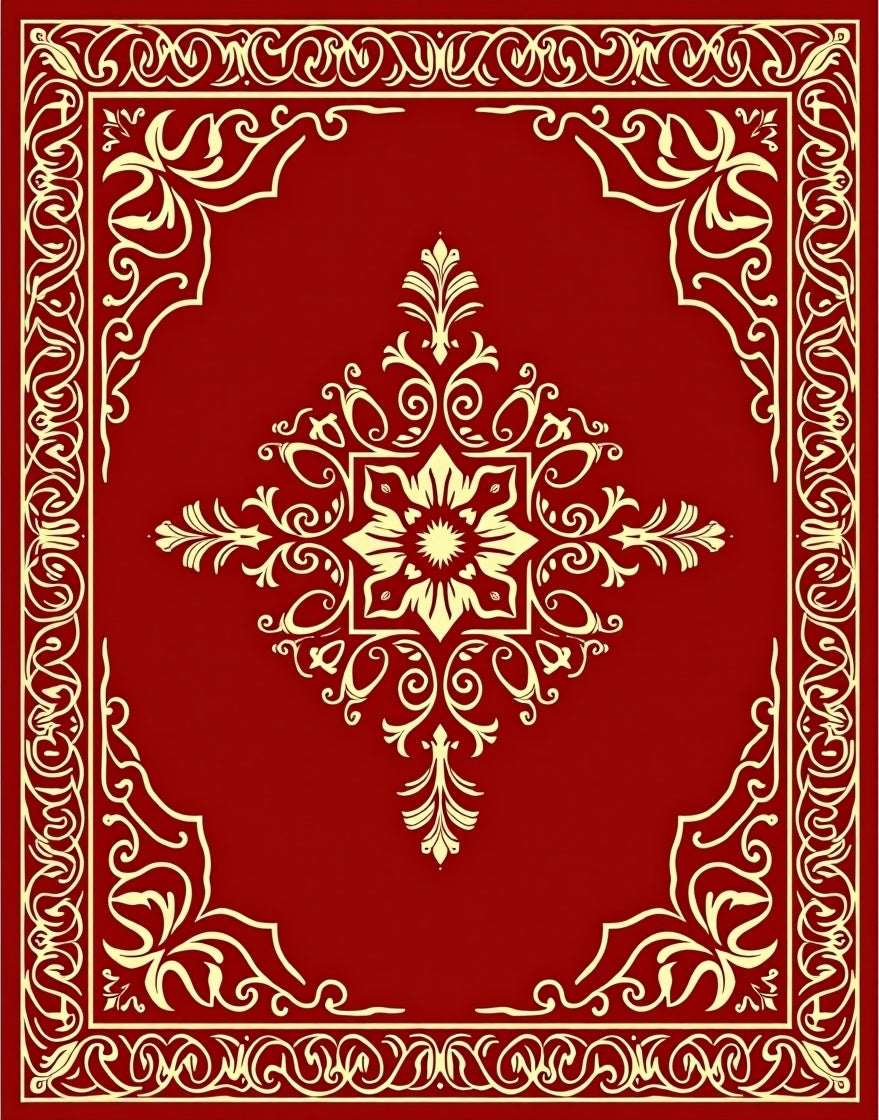 Red Gold Flourish Mandala Pattern Rug