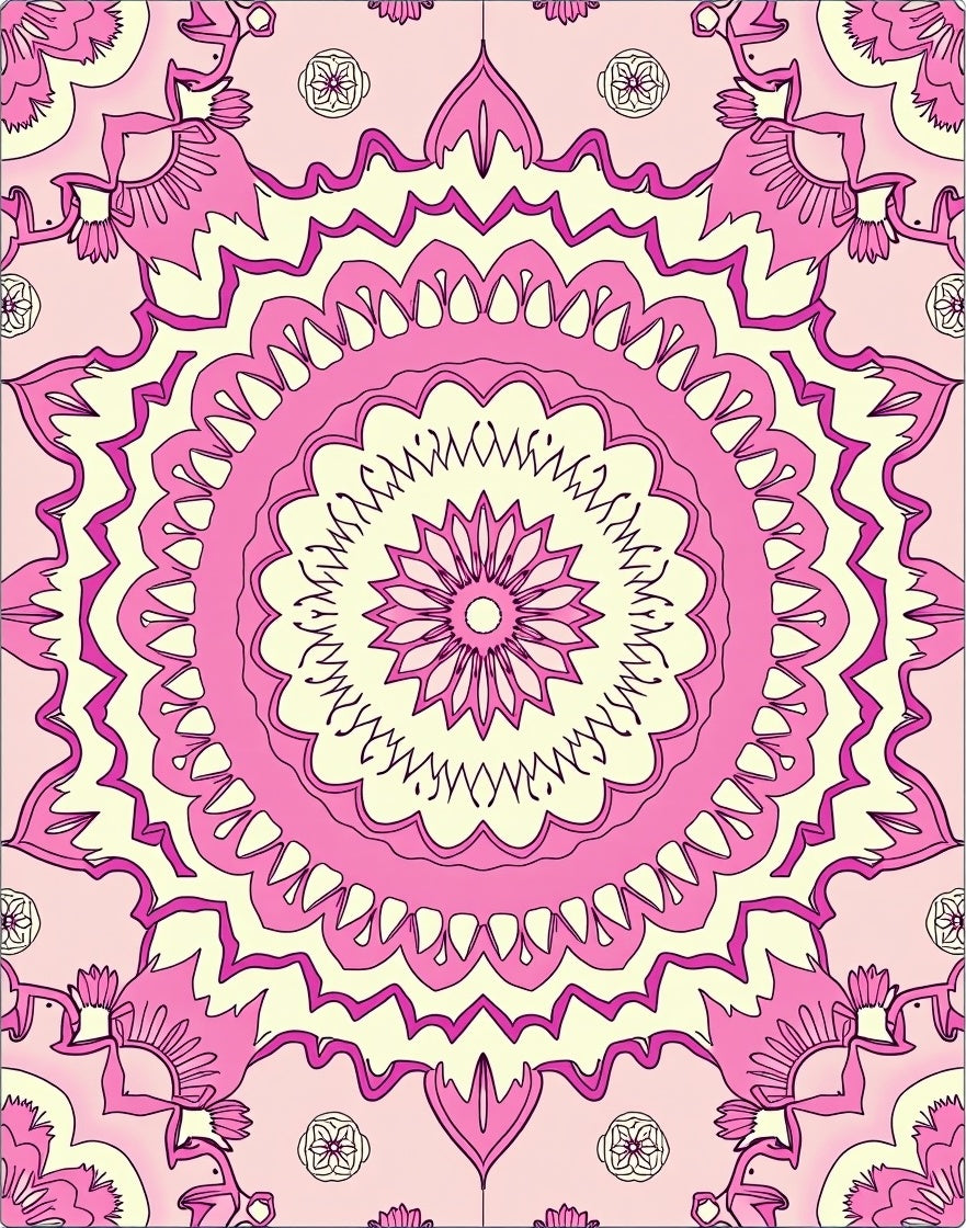 Pretty Pink Floral Mandala Rug