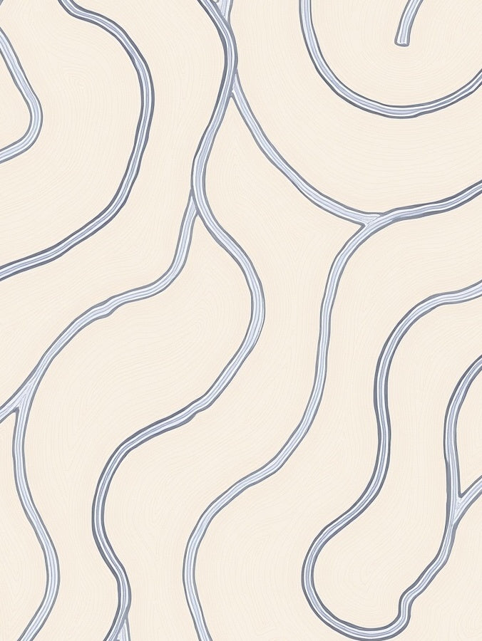 Subtle Wavy Beige Blue Pattern Rug
