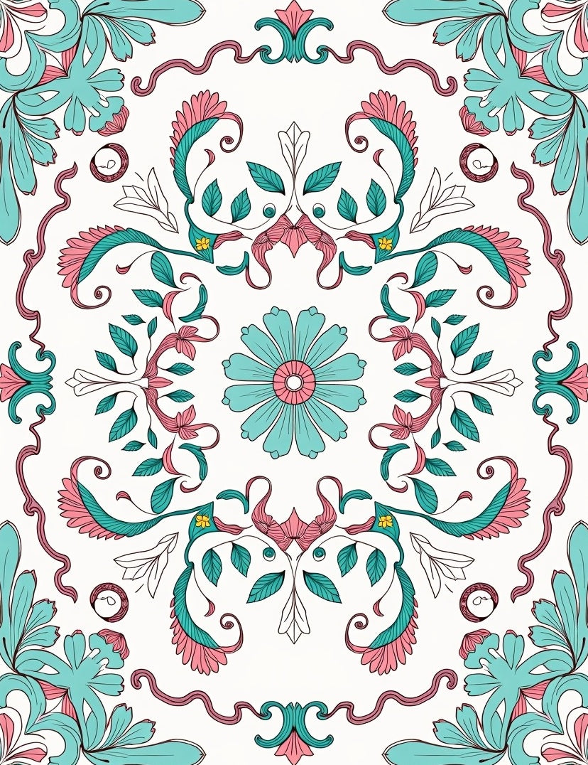Retro Floral Swirl Design Rug