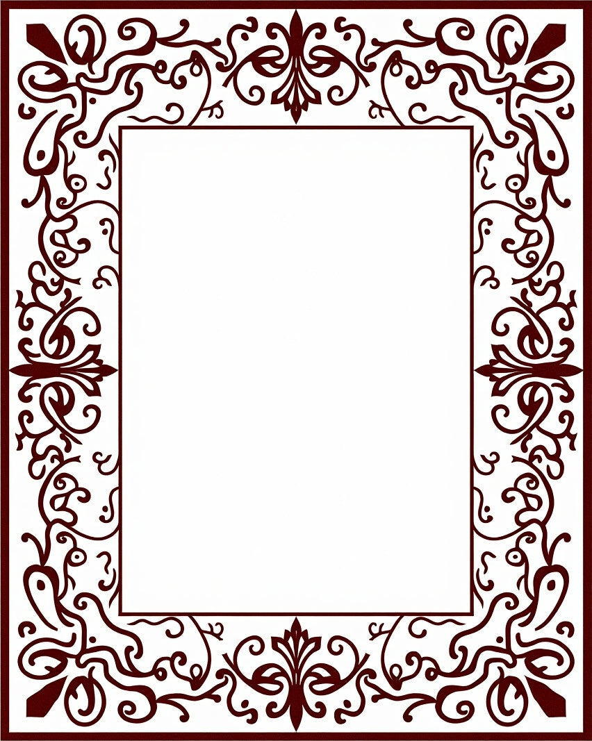 Intricate Dark Red Floral Scroll Frame Rug