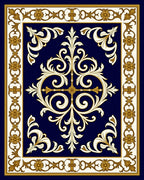 Ornate Floral Scrollwork on Deep Blue Rug