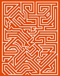 Modern Orange Abstract Maze Design Rug