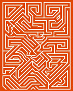 Modern Orange Abstract Maze Design Rug