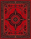 Ornate Black Red Floral Medallion Pattern Rug