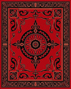 Ornate Black Red Floral Medallion Pattern Rug