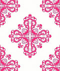 Hot Pink Damask Corner Flourish Rug