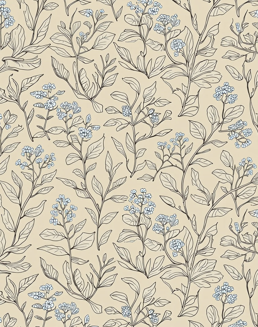 Delicate Blue Floral Botanical Pattern Rug