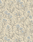 Delicate Blue Floral Botanical Pattern Rug