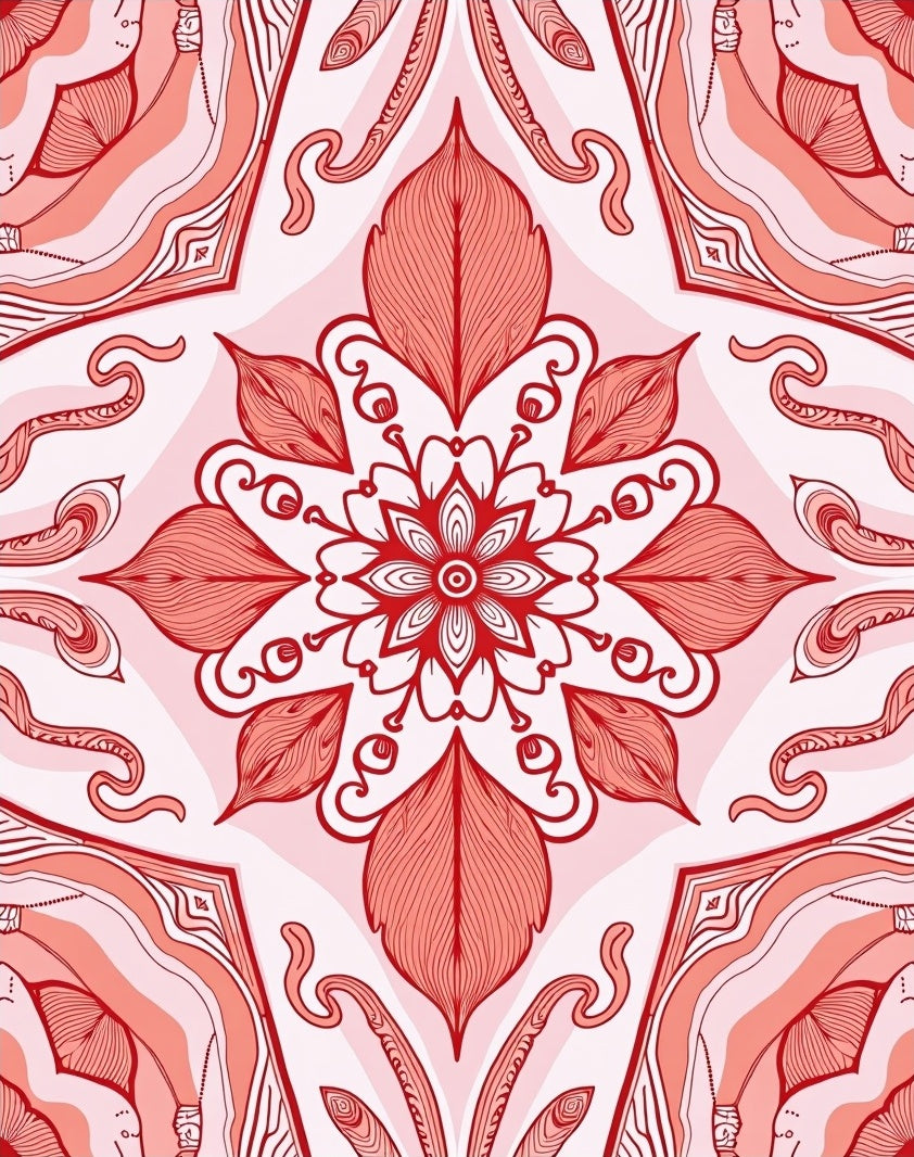 Intricate Blooming Red Mandala Pattern Rug