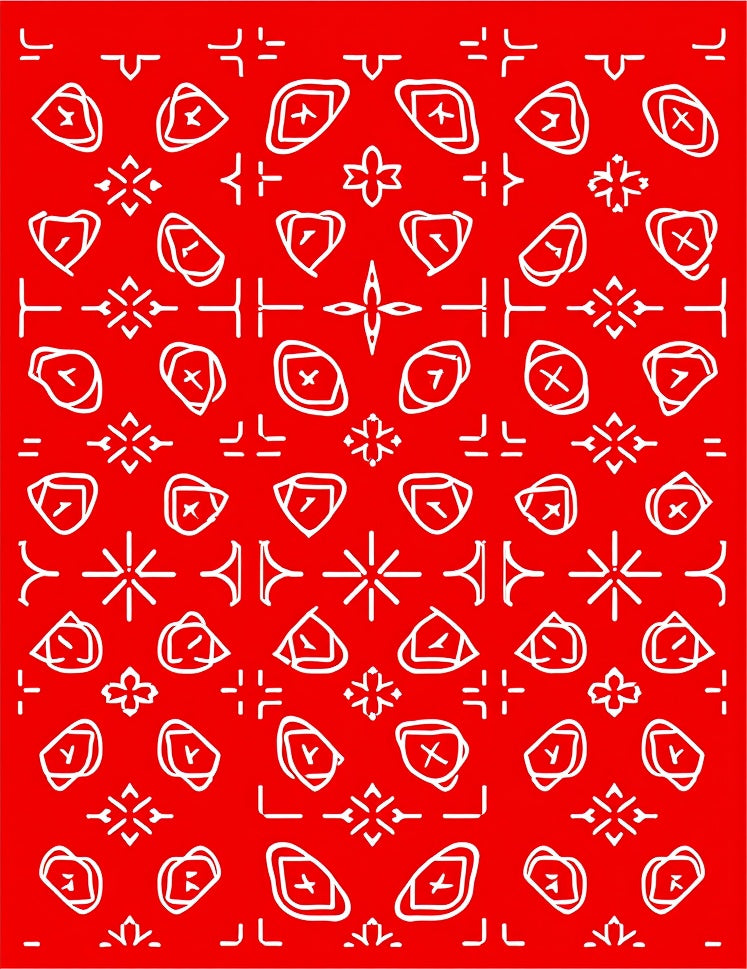 Abstract Red White Geometric Pattern Rug