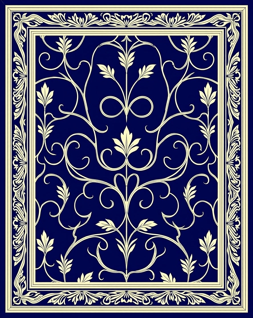 Ornate Blue Cream Floral Vine Rug
