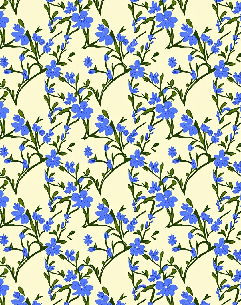 Blue Flowers on Cream Background Rug