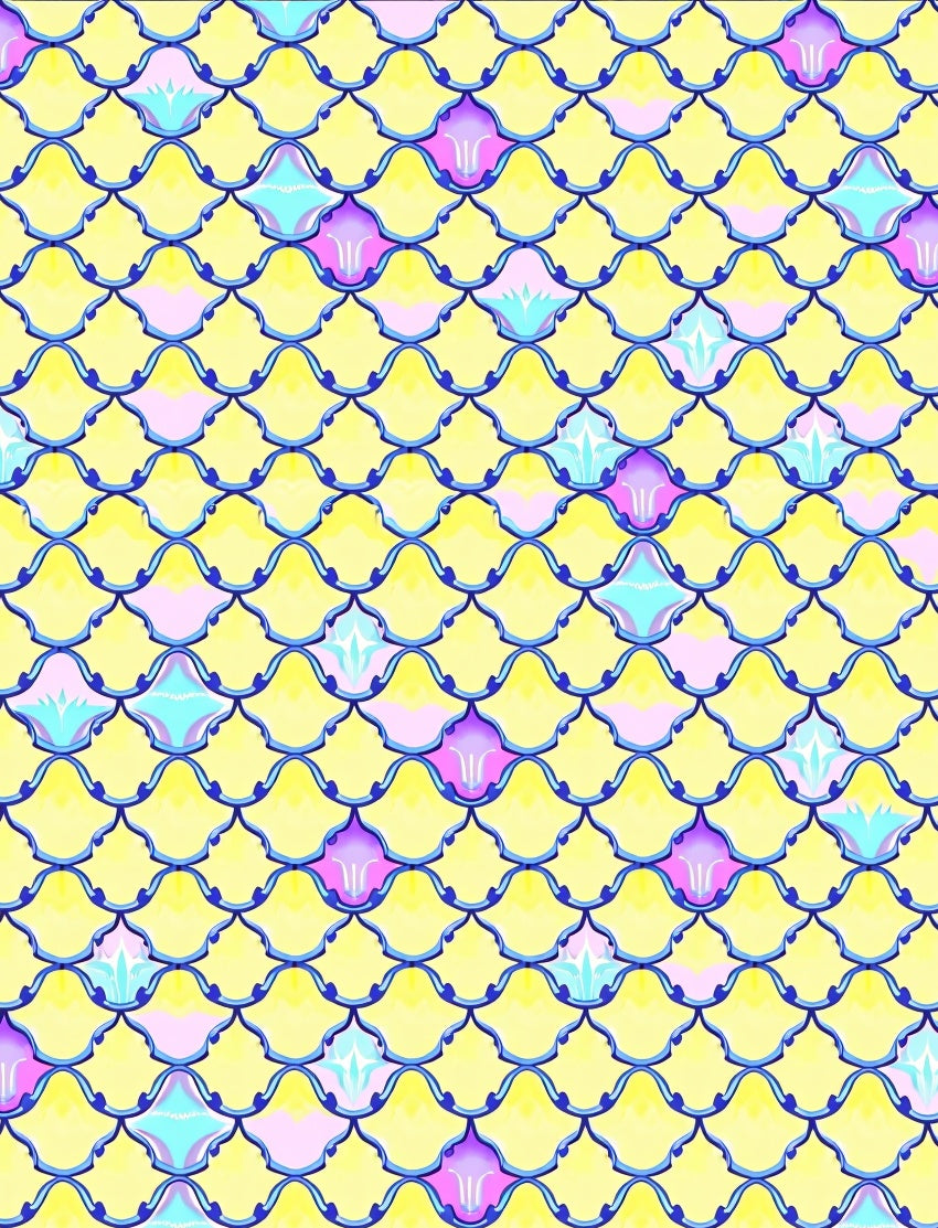 Artistic Scales Patterned Yellow Rug