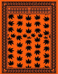 Orange Black Leaf Pattern Border Rug
