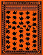 Orange Black Leaf Pattern Border Rug