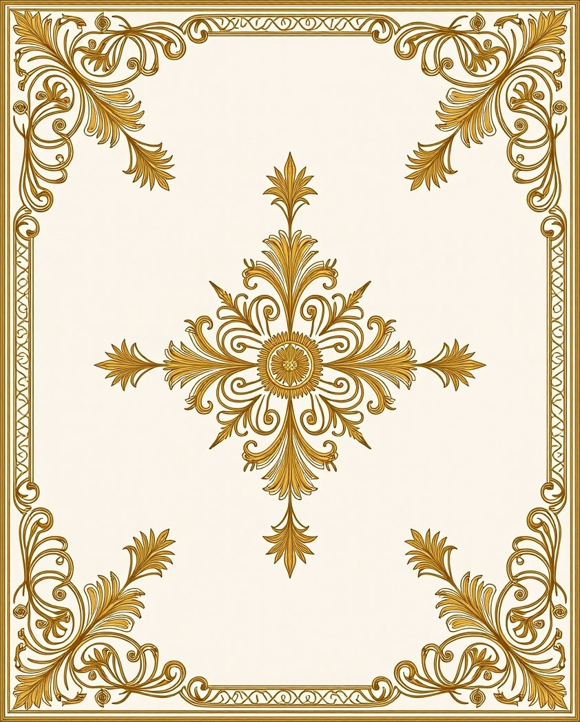 Ornate Gold Leaf Scrollwork Rug