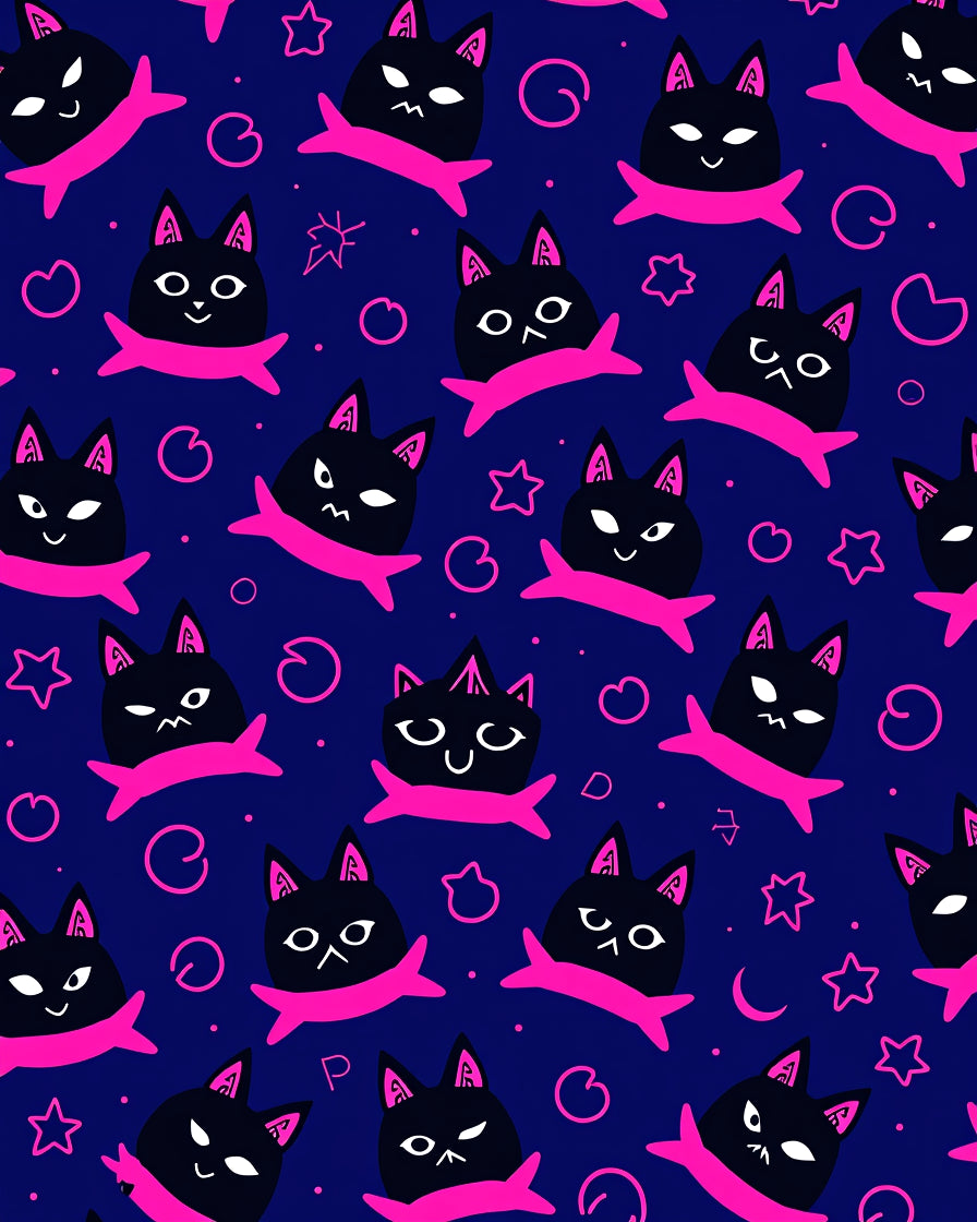 Cute Black Cats Pink Accents Pattern Rug