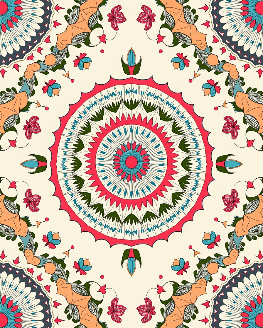 Floral Mandala Vibrant Radial Design Rug