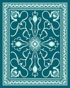 Teal White Symmetry Ornament Rug