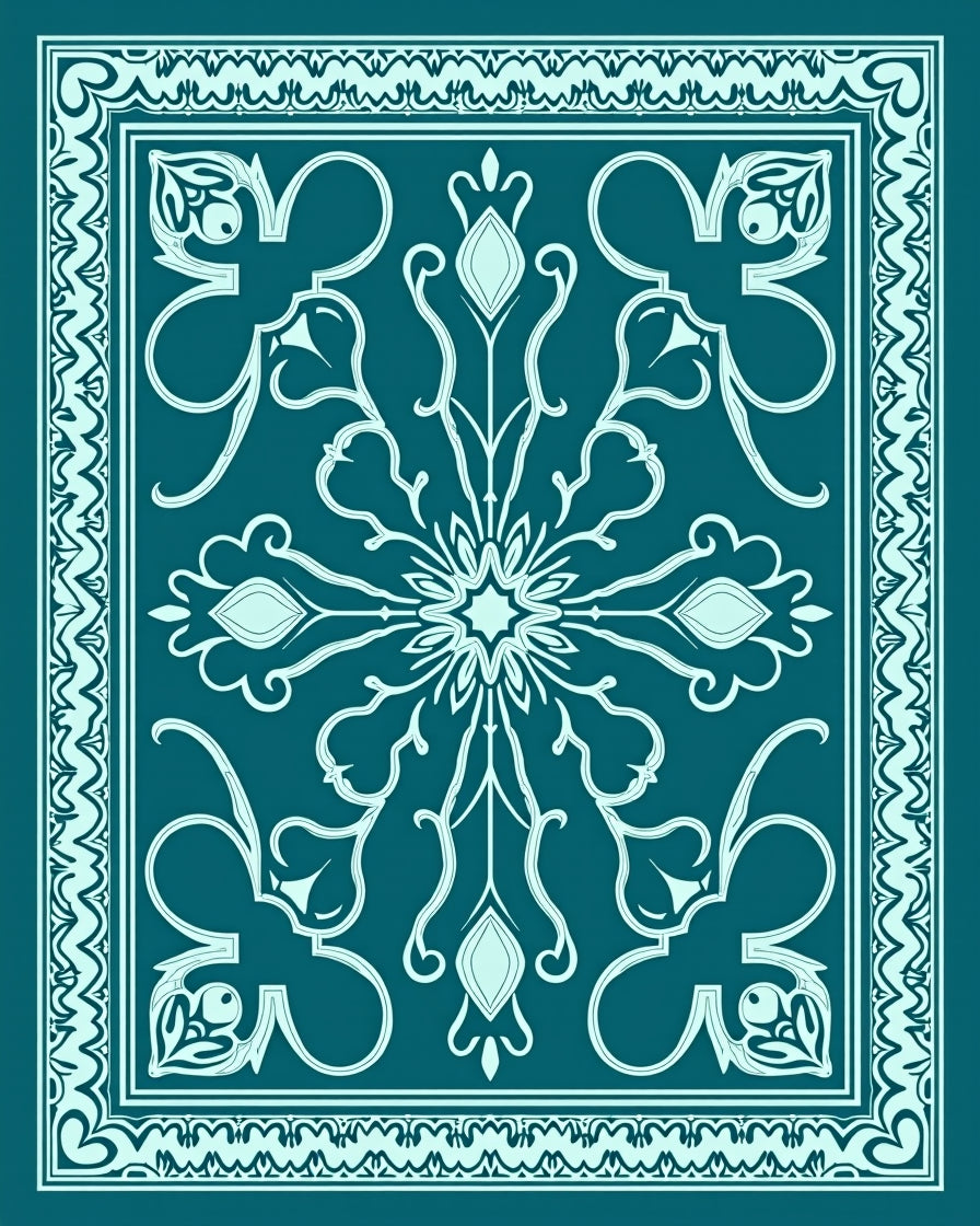 Teal White Symmetry Ornament Rug