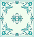 Teal Floral Arch Motif Design Rug