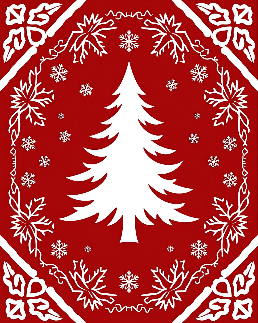 Red Christmas Tree Snowflake Pattern Rug