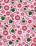 Festive Pink Snowflakes and Gnomes Rug