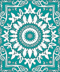 Bold Teal White Geometric Medallion Rug