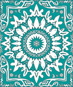 Bold Teal White Geometric Medallion Rug