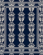 Art Deco Ivory Navy Floral Design Rug