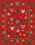 Playful Cat Floral Border Design Rug