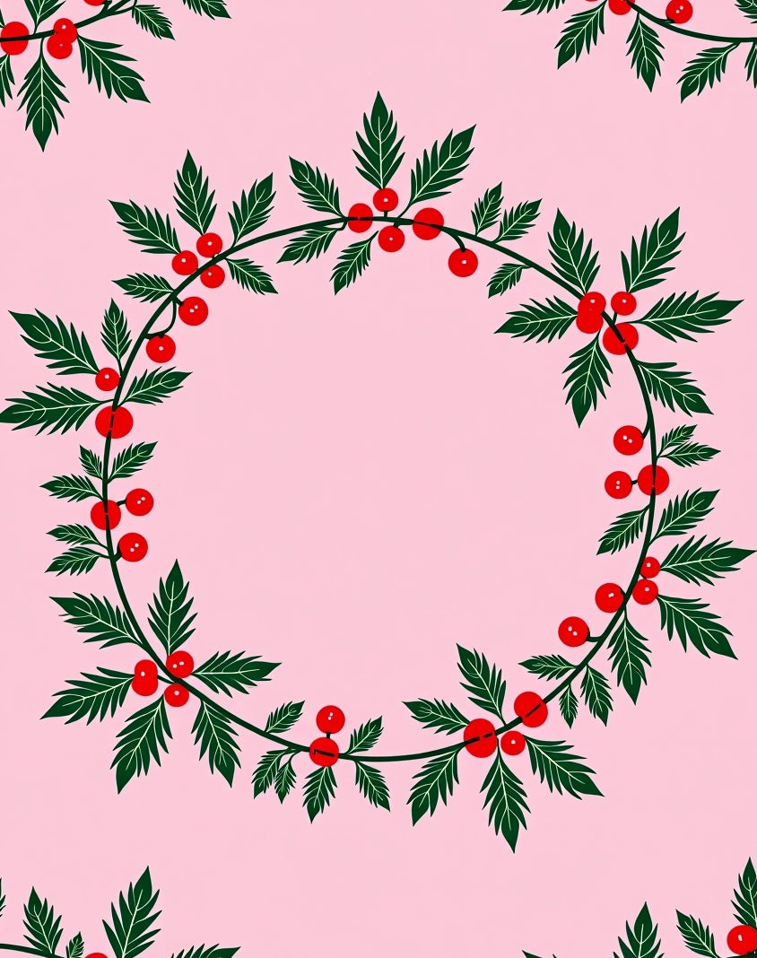 Festive Green Red Berry Garland Design Rug