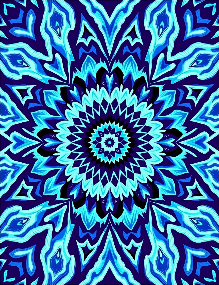 Radial Blue Aqua Pattern Rug