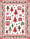 Winter Village Red Green Trees Snowflakes Rug