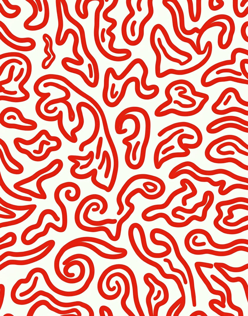 Red Organic Abstract Swirls Rug