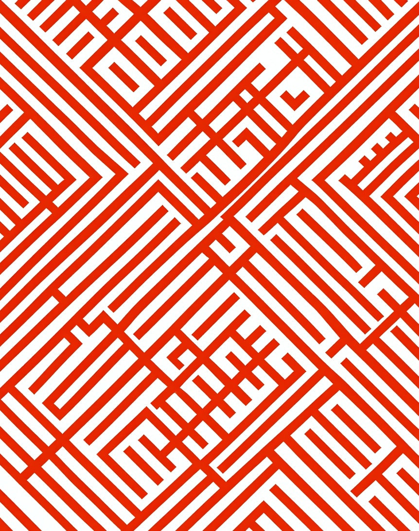 Linear Maze Red Geometric Design Rug