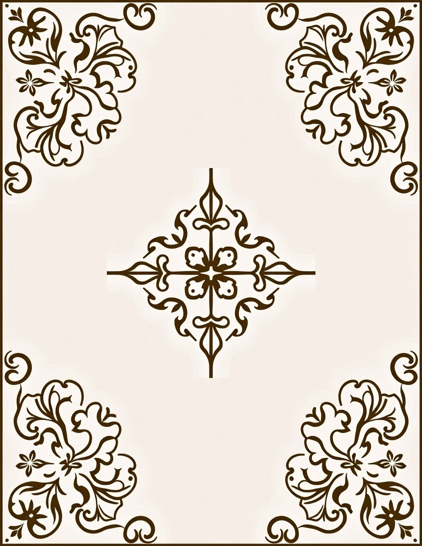 Elegant Floral Scrollwork Border Rug