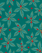 Green Teal Palm Leaf Red Berry Rug