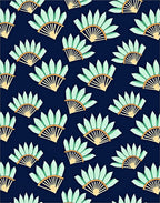 Mint Fan Pattern Navy Rug