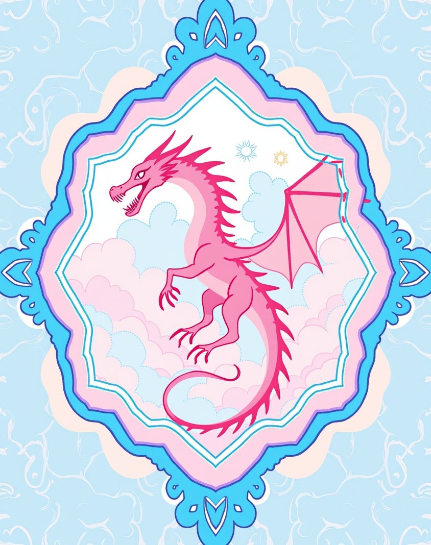 Enchanting Pink Dragon Cloud Frame Rug