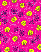 Bright Pink Floral Round PatternRug Rug