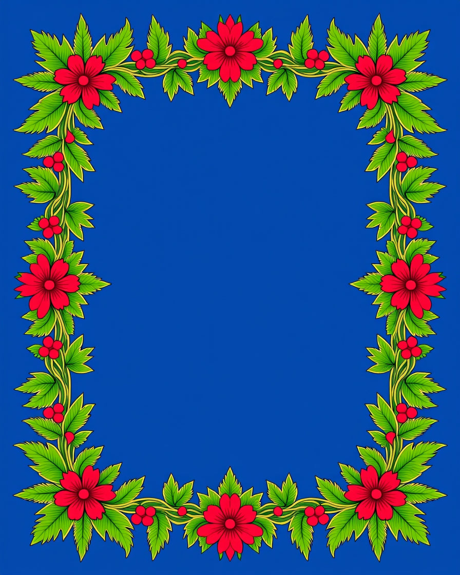 Vibrant Floral Vine Border Design Rug