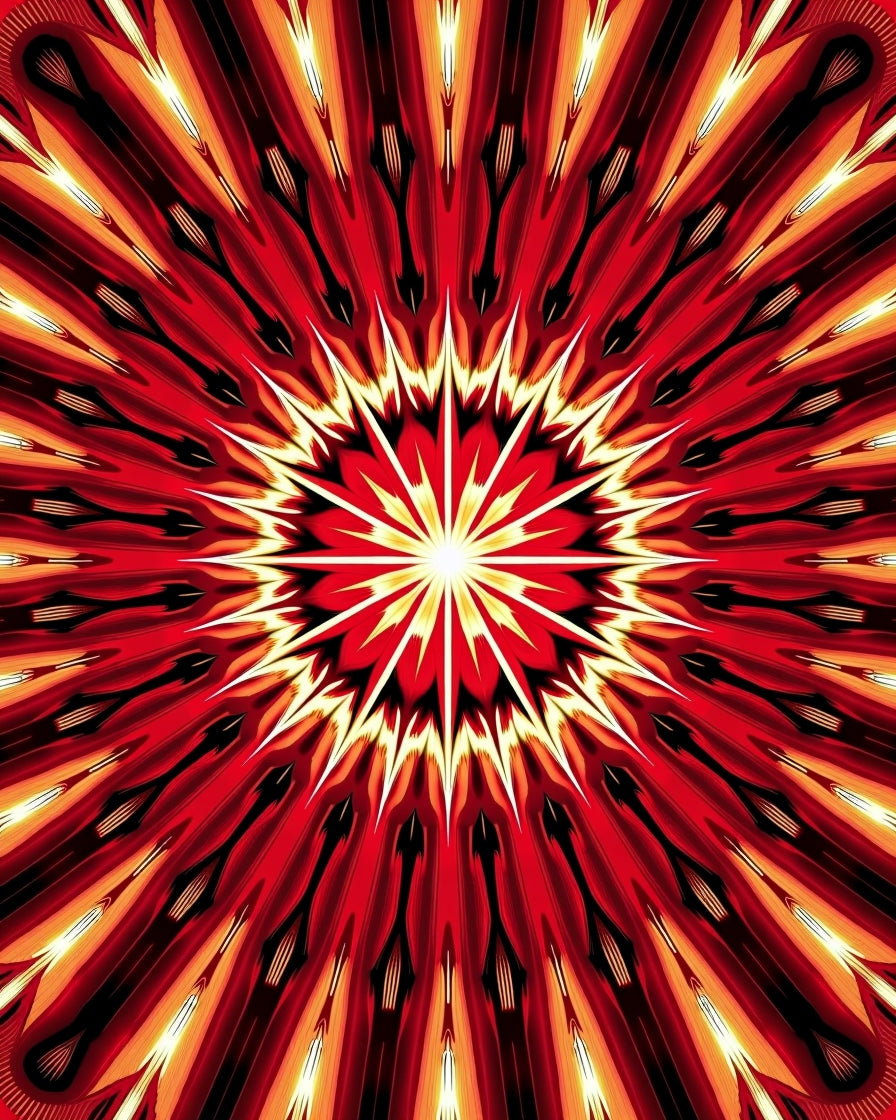 Fiery Sunburst Radial Pattern Rug