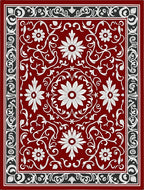 Rich Red Floral Scroll Work Rug