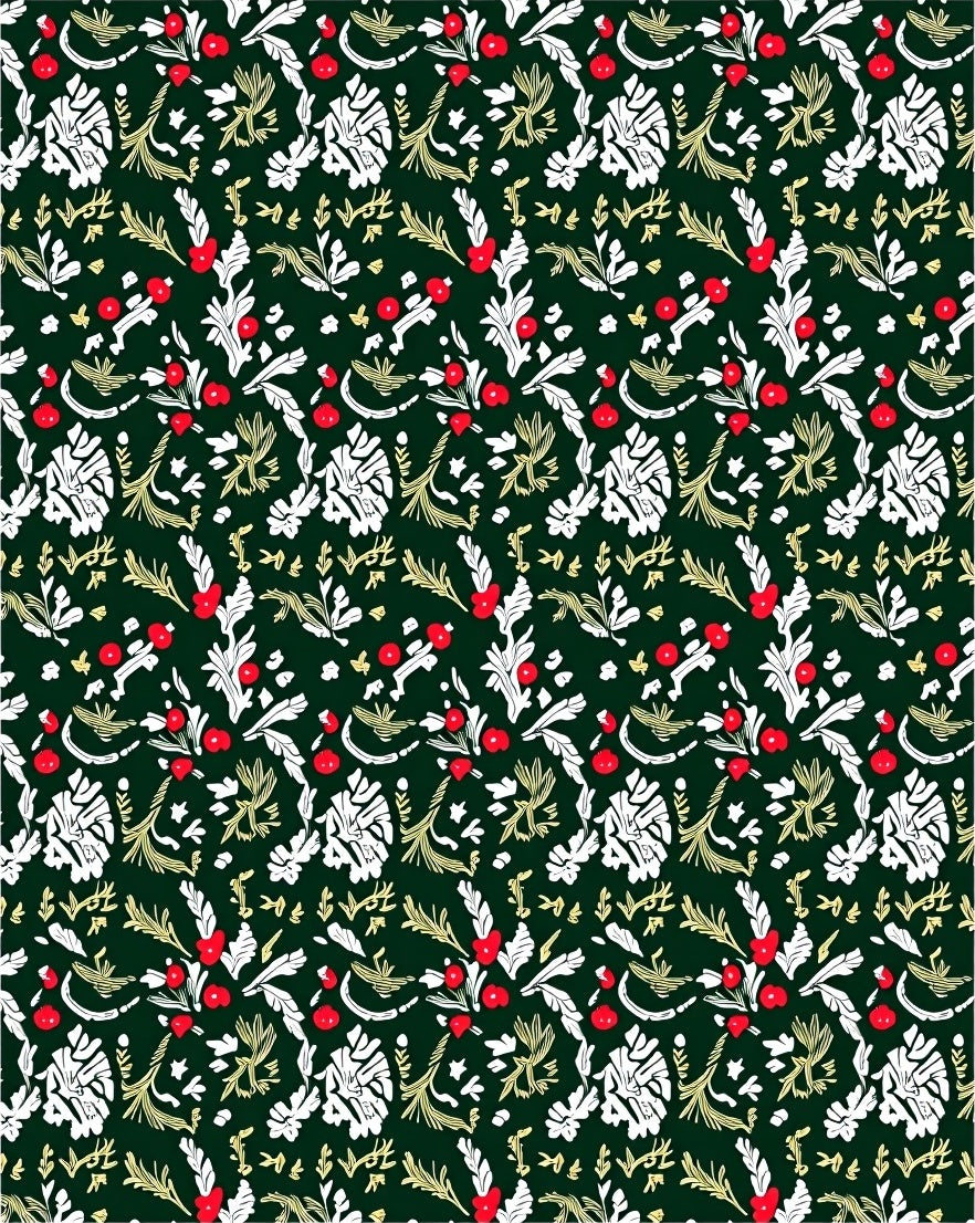 Dark Forest Red White Leaf Accents Rug