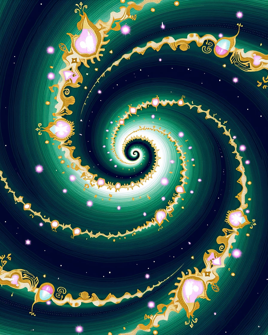 Emerald Galactic Swirl with Gold Accents Rug