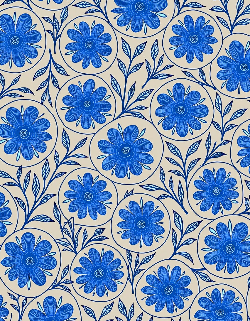 Bold Blue Floral Pattern Rug