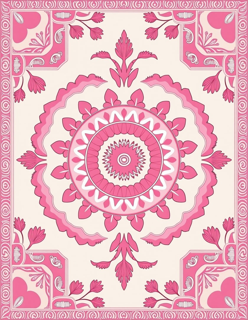 Sweet Pink Floral Mandala Pattern Rug