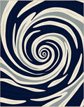 Swirling Dark Navy Cream Gray Pattern Rug
